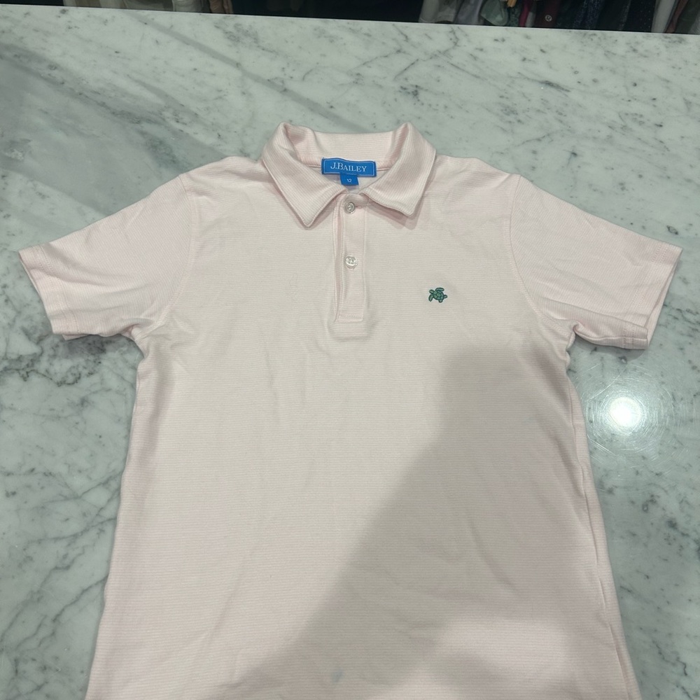 J. Bailey Boys 12 Light Pink & white micro stripe Polo Shirt. 100% cotton super